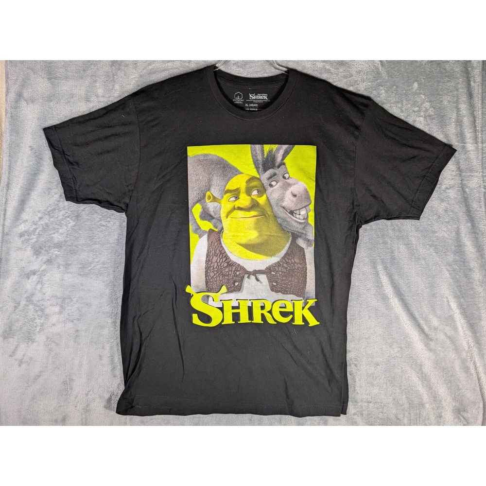 DreamWorks Shrek & Donkey Movie Graphic T-Shirt Mens Black Cotton Tee Shirt XL